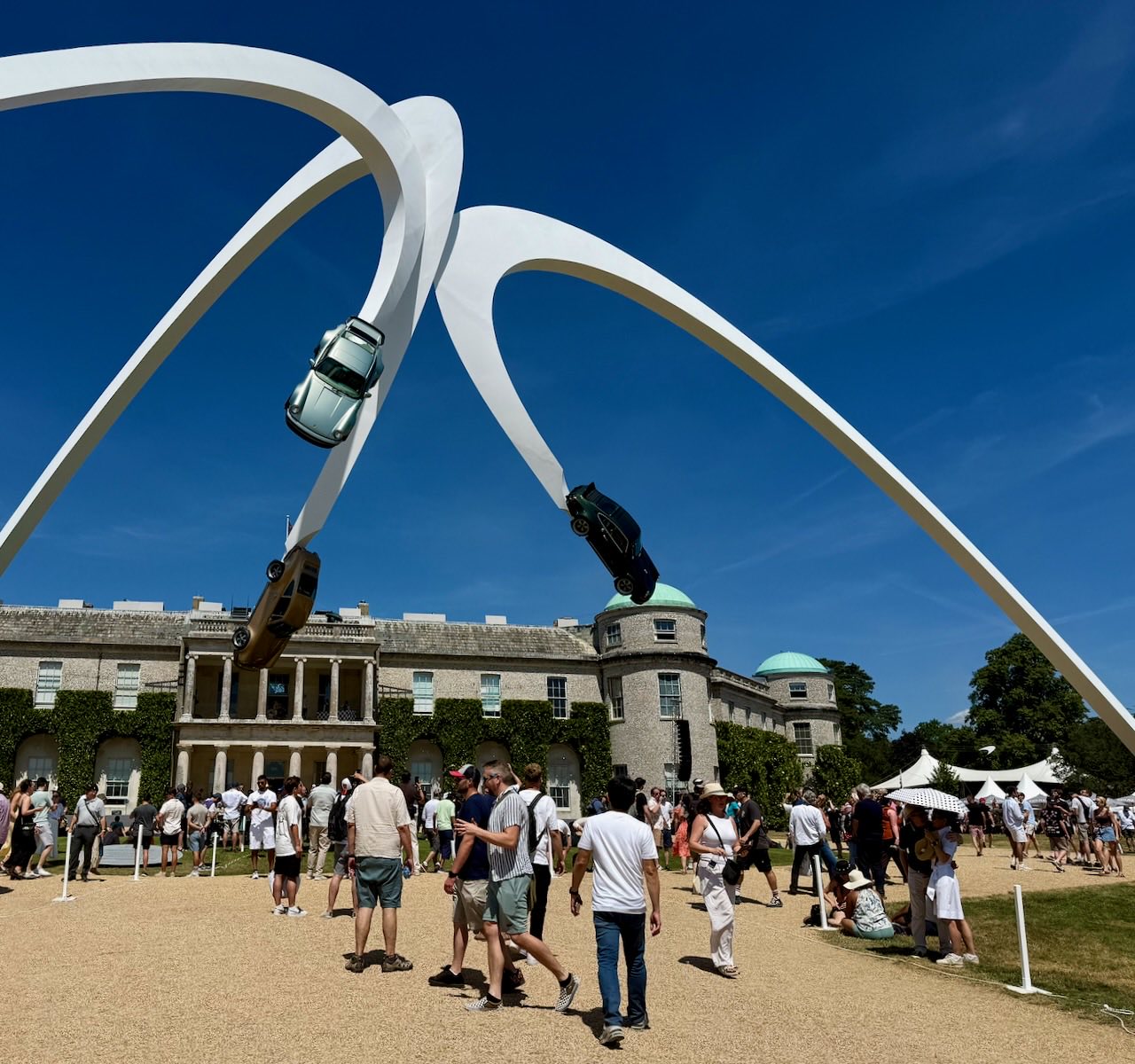 Cars in the air over the festival lawn