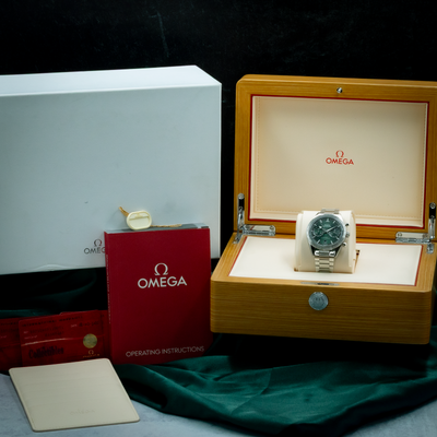 Omega Speedmaster 57 Chronograph 332.10.41.51.10.001 watch in open box with papers and instructions.