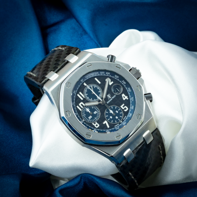 Audemars Piguet Royal Oak Offshore Chronograph 26470ST.OO.A028CR.01 dial, showing chrono sub-dials and date window.