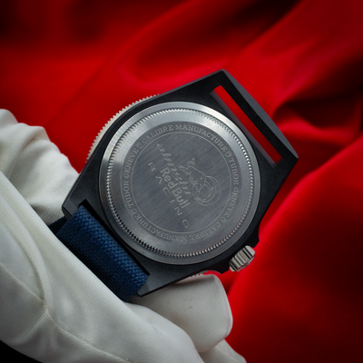 Tudor Alinghi Red Bull Pelagos Fxd – Racing M25707KN watch caseback, with Alinghi Red Bull Racing logo and crown visible.