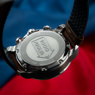 Chopard Mille Miglia Gts Race Edition 2022 168571-3010, stainless steel caseback with "1000 Miglia" emblem.