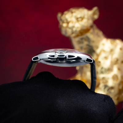 Cartier Ballon Bleu Silver Dial 40mm WSBB0039, side view of the polished steel case and crown.