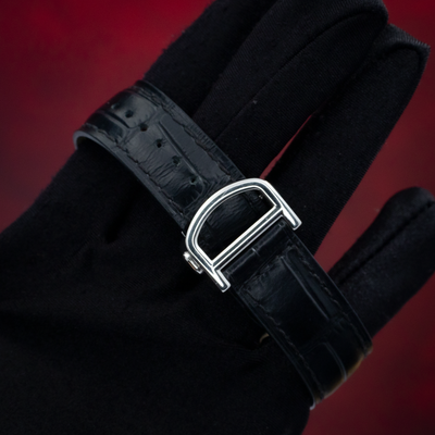 Cartier Ballon Bleu Silver Dial 40mm WSBB0039, d-shaped deployment clasp on black alligator leather strap.