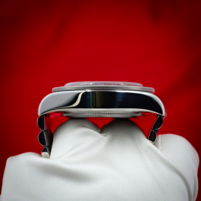 Tudor Black Bay GMT 79830RB watch, side profile view of the polished case and fluted crown.