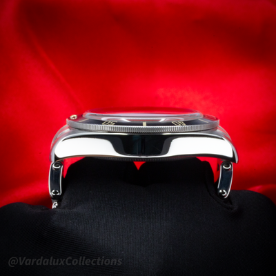 Tudor Black Bay Fifty-Eight M79030N-0001 watch, side view of the case, bezel, and crown.
