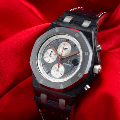 Audemars Piguet Jarno Trulli 26202AU.OO.D002CA.01, detailed dial view showing subdials and date window.