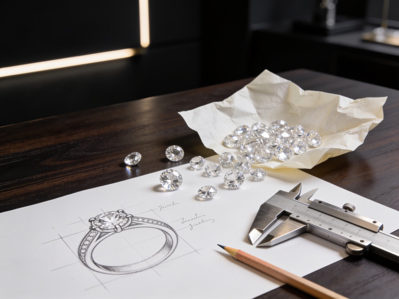 A commission taking shape: stones and the sketch